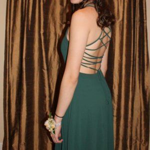 Green Long (prom) dress with criss-cross back